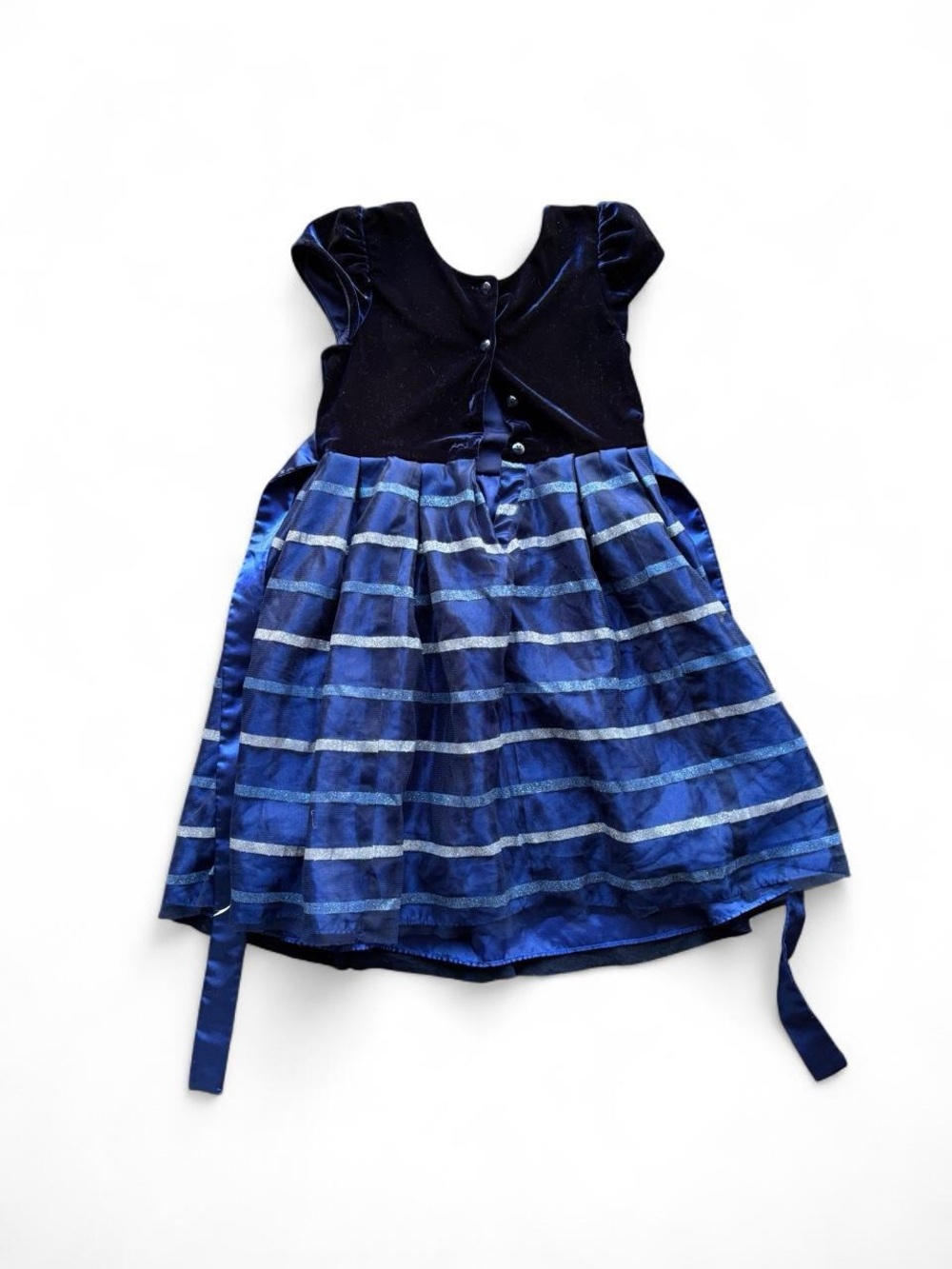 ✨ Michelle blue and white striped polyester dress with velvet top, size 7✨